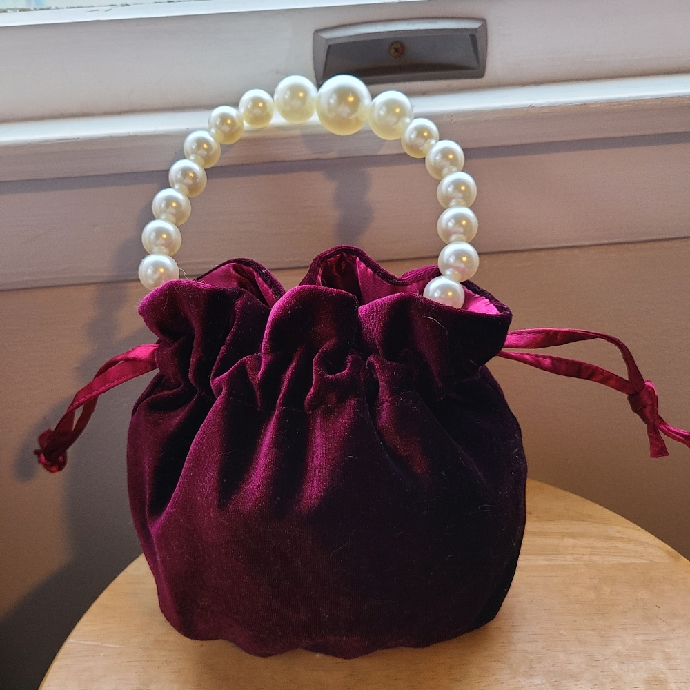 Burgundy Red Pearl Handle Velvet Purse- Great for a Wedding or Special Event